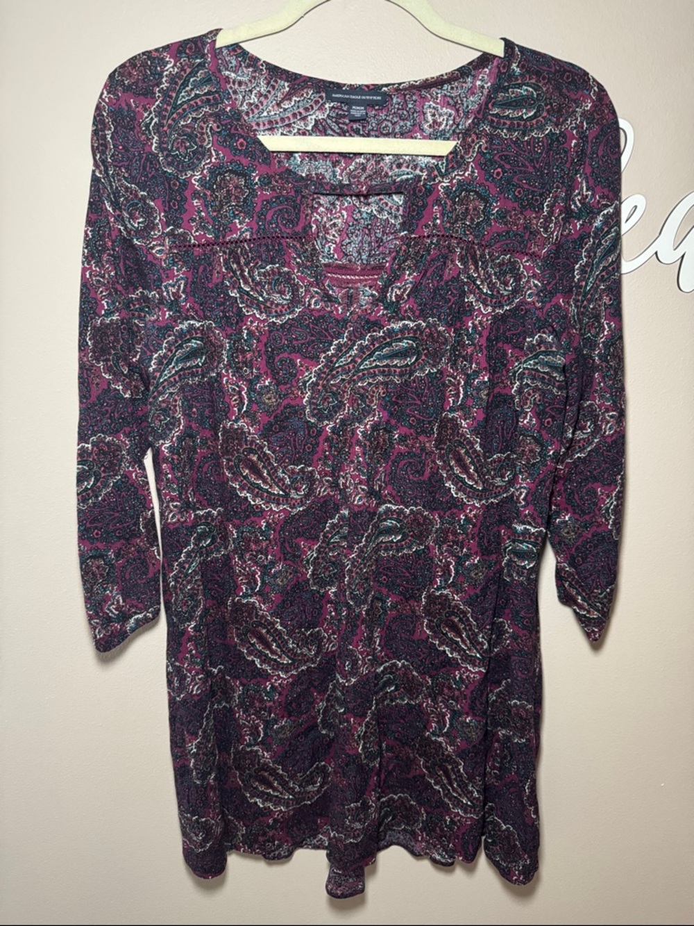 American Eagle Outfitters Purple Paisley Long Sleeve Tunic Dress